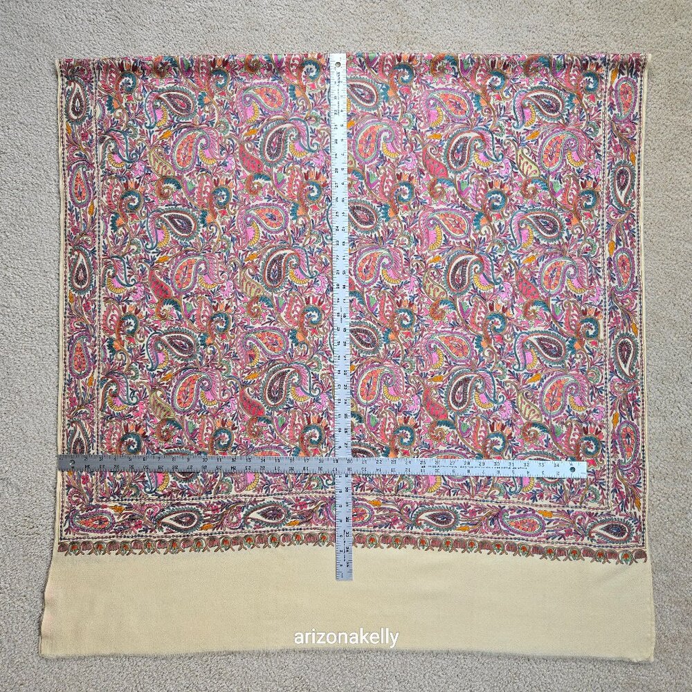 NWOT Cashmere Scarf Wrap Stole Chain Stitch Embroidery Colorful - Picture 3 of 17